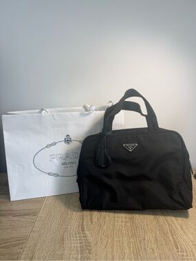 Prada Black Nylon Triangle Logo Bag Made in Italy with Bag and Wrapping Papers